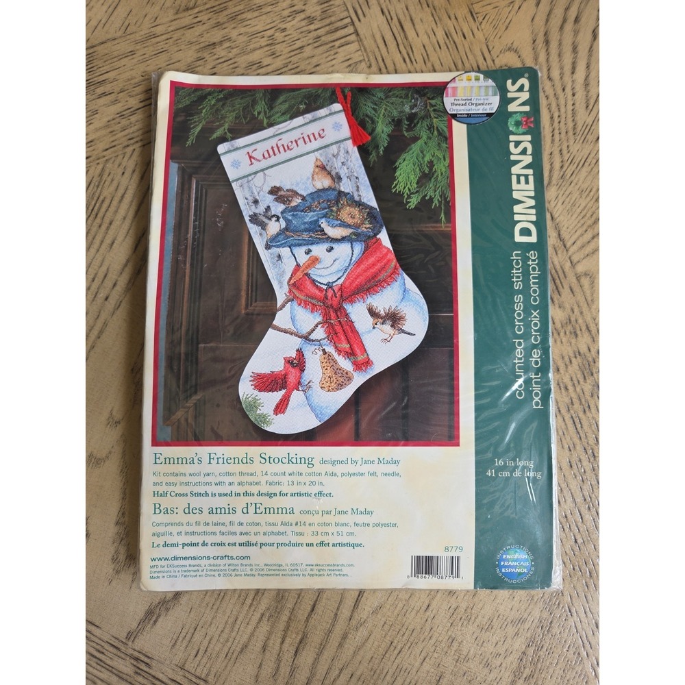 Dimensions "Emma's Friends Stocking" Counted Cross Stitch Kit Snowman Birds NOS